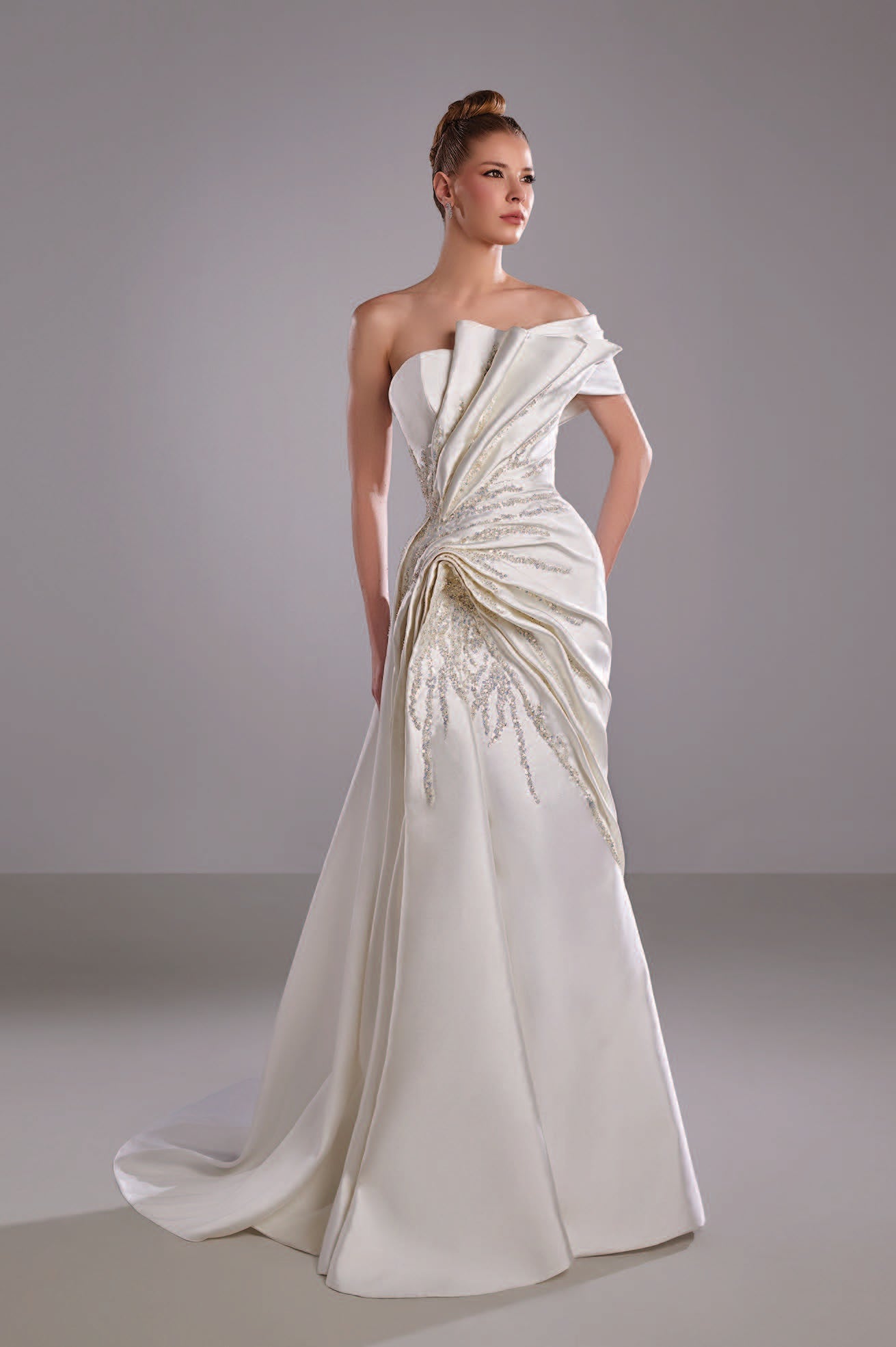 Embroidered Mikado Off White Dress