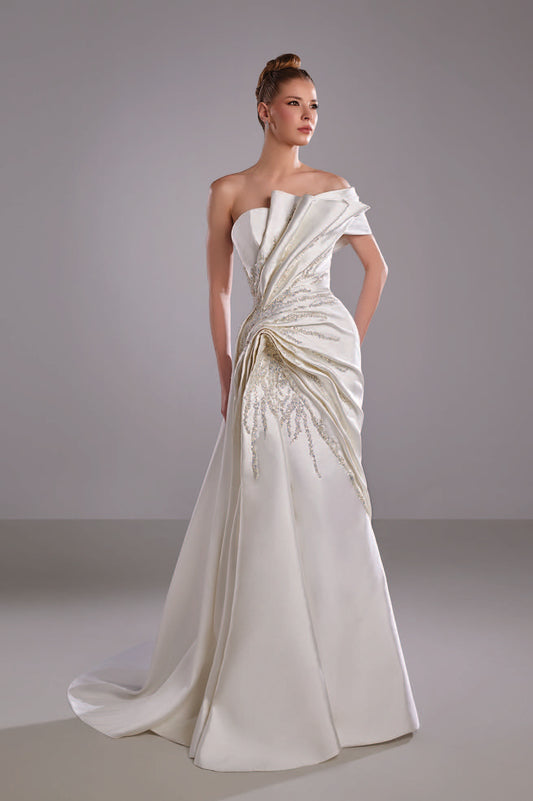 Embroidered Mikado Off White Dress