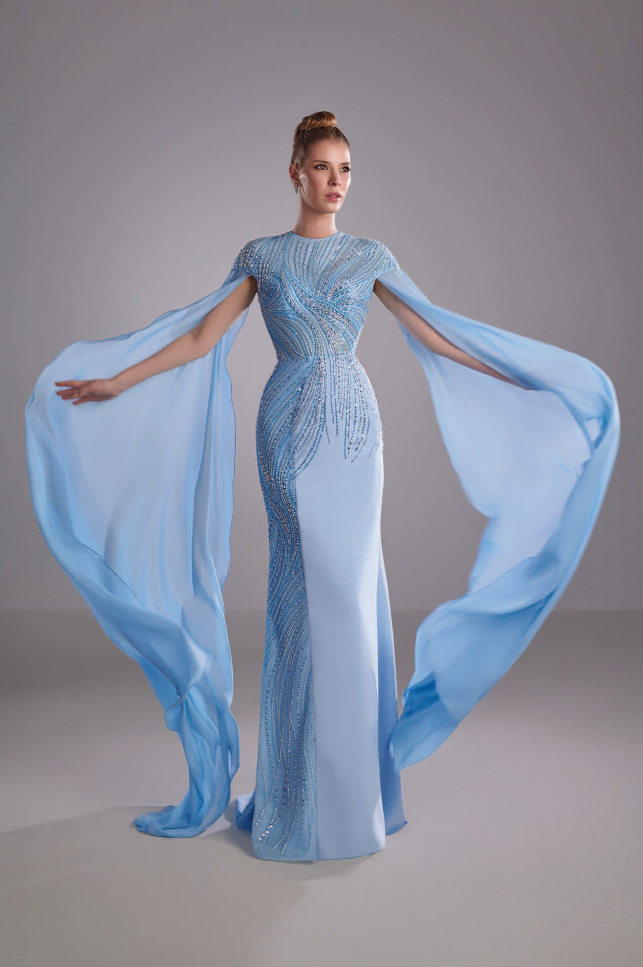 Crepe Dress with Chiffon
