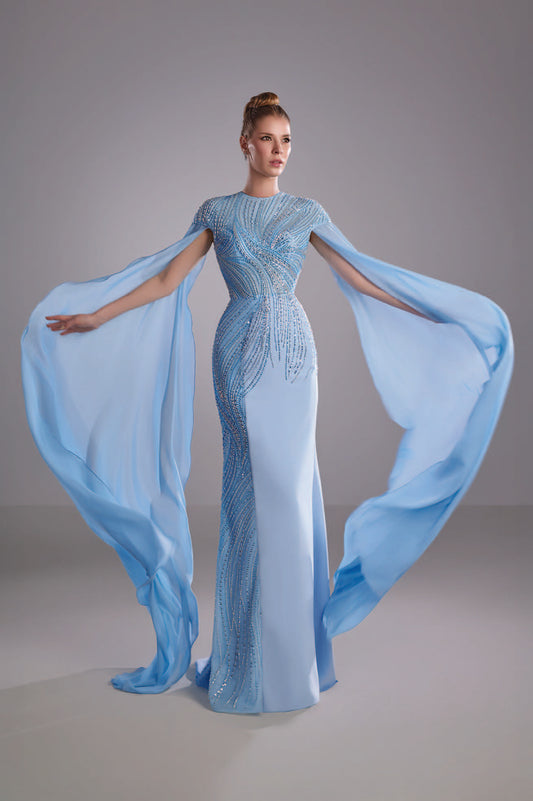 Crepe Dress with Chiffon