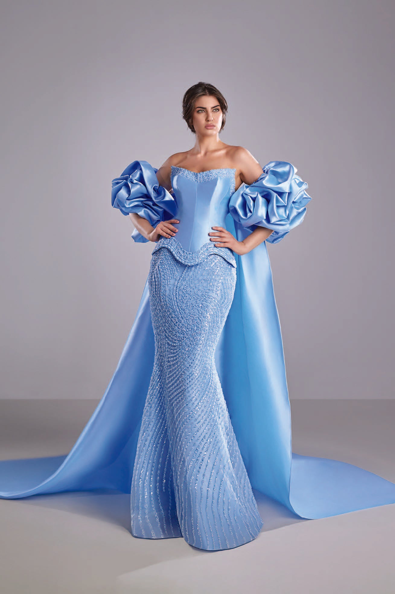Beaded and Embroidereed Mikado Gown