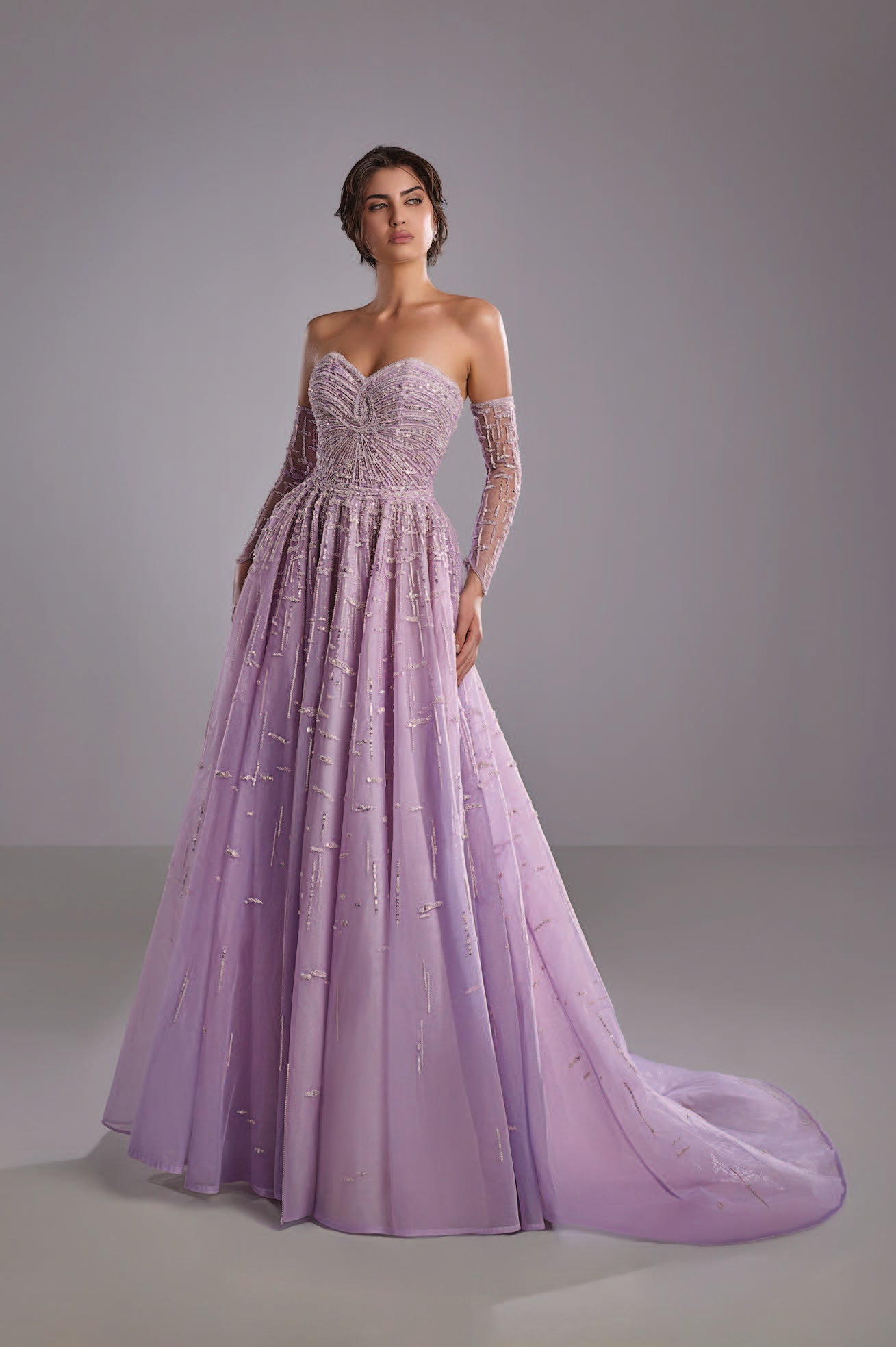 Embroidered Dress with Tulle