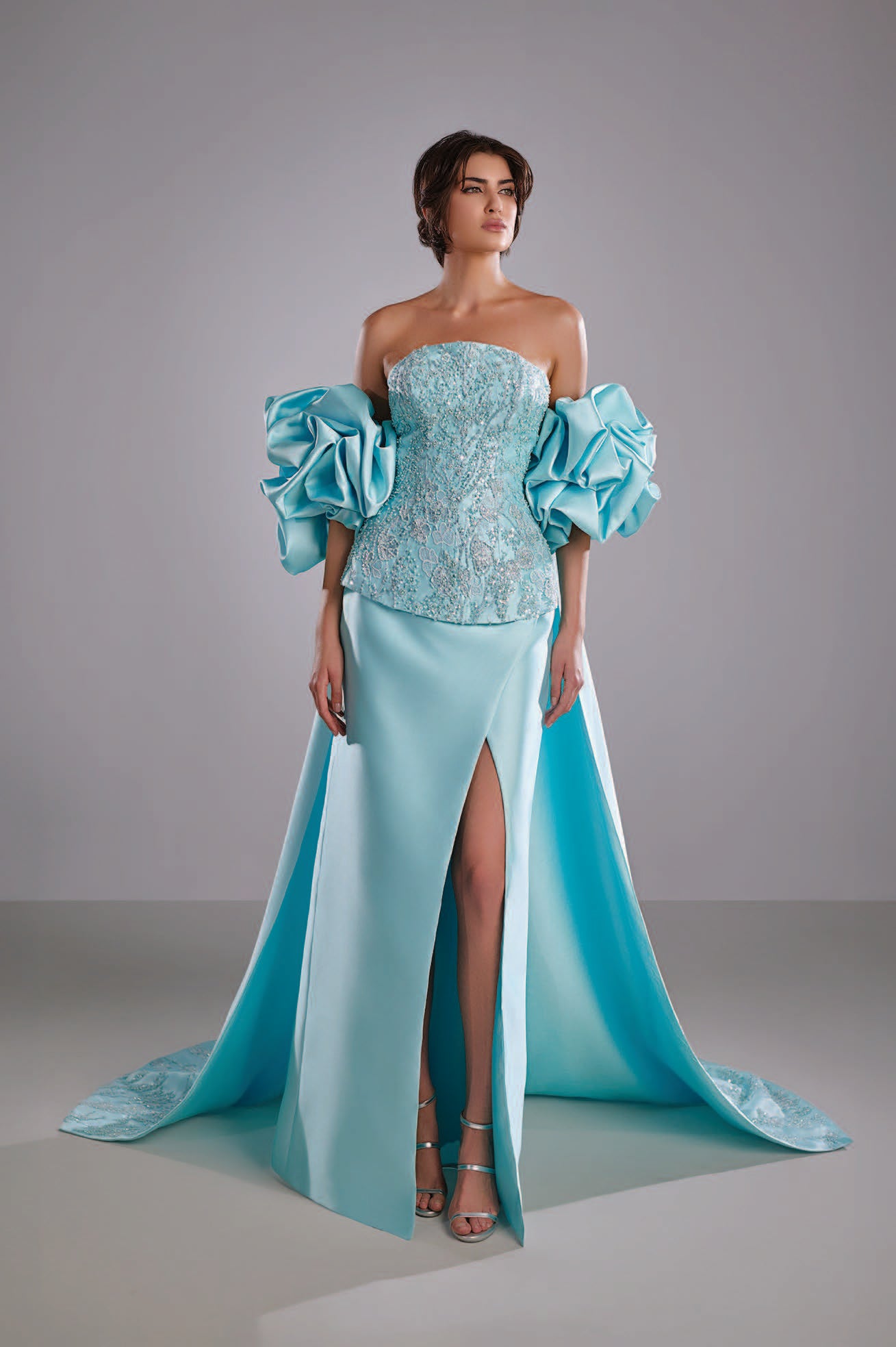 Embroidered Bodice with Mikado Cape