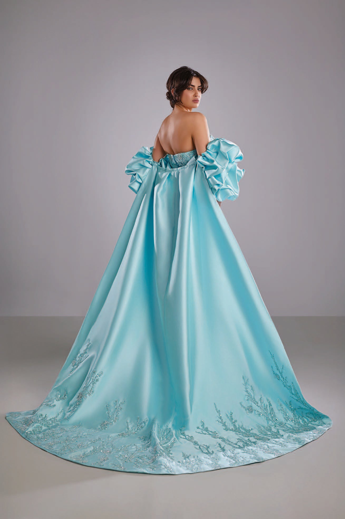 Embroidered Bodice with Mikado Cape