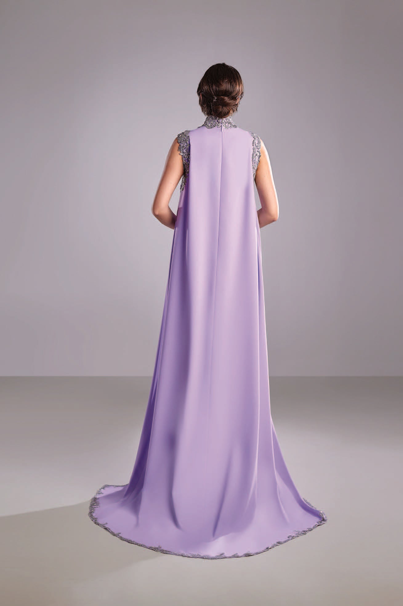 Crepe Dress with Embroidered Cape