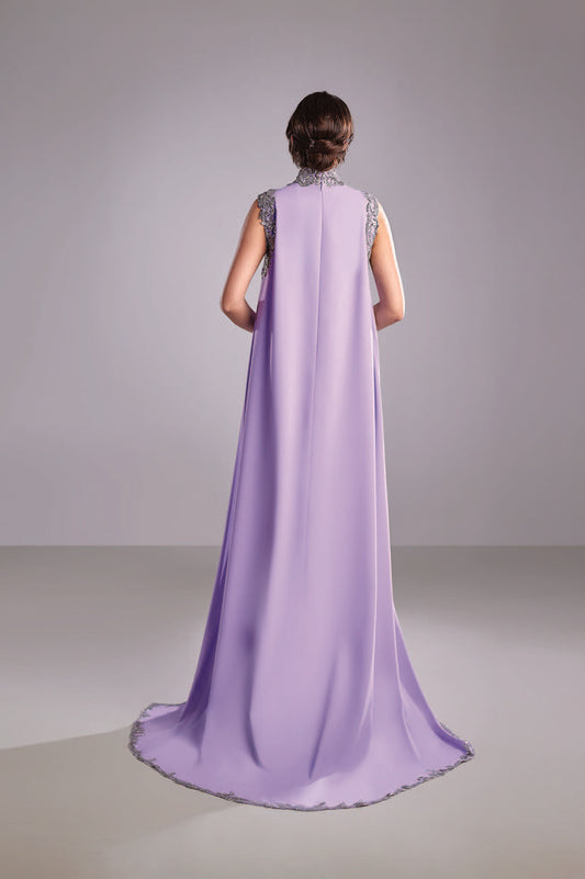 Crepe Dress with Embroidered Cape