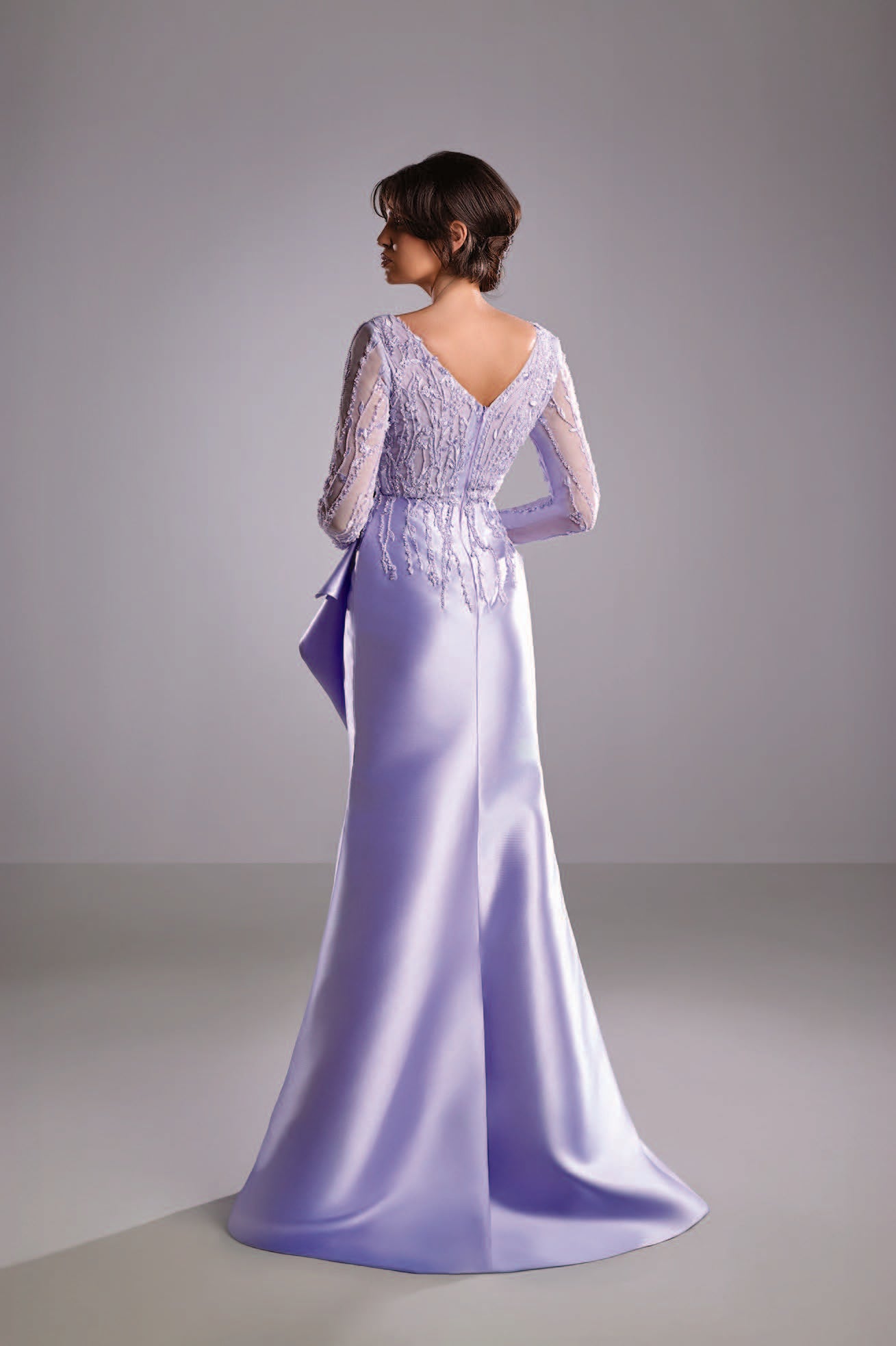 Embroidered Mikado Dress with Bow