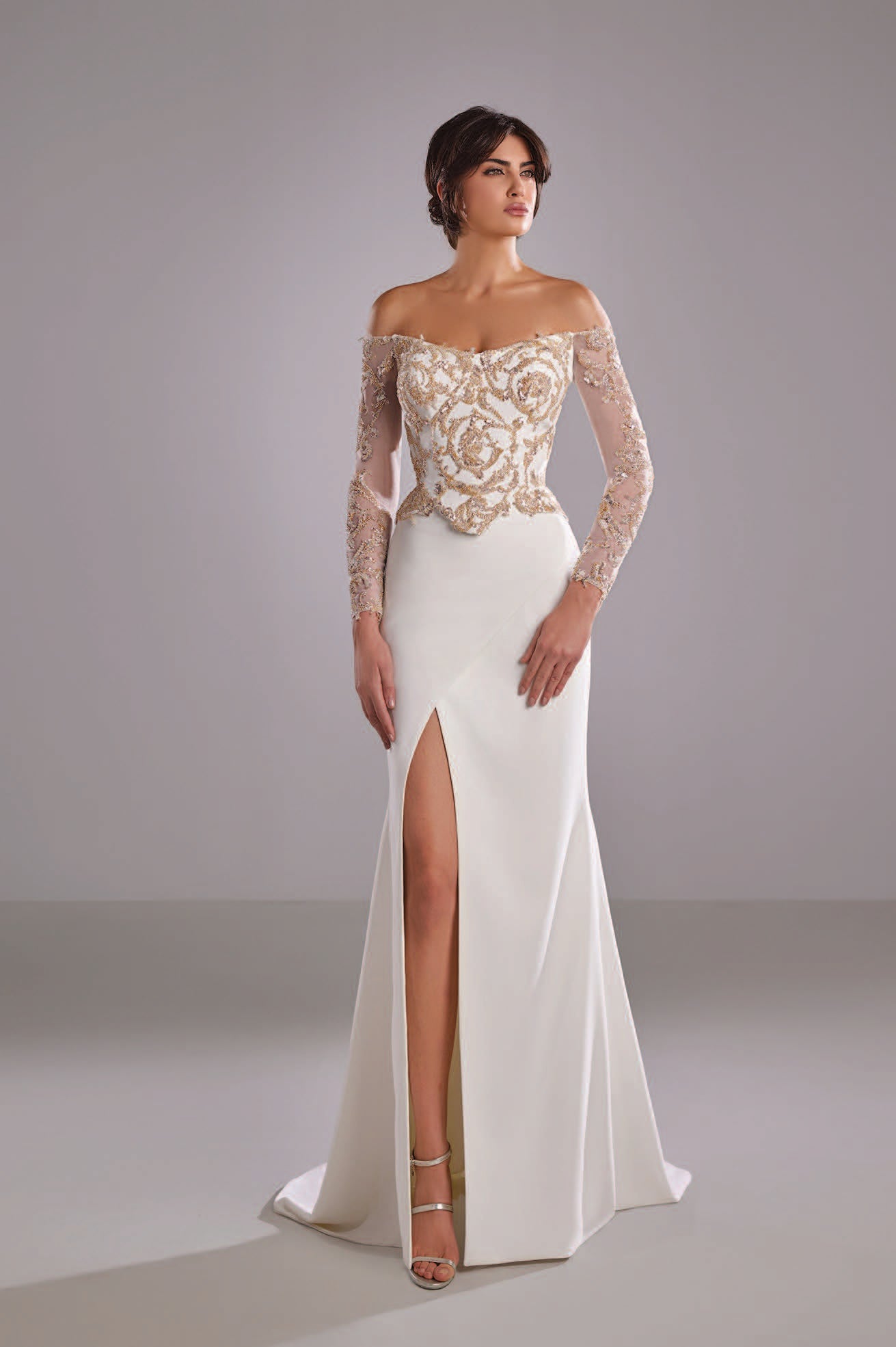 White and Gold Crepe Dress