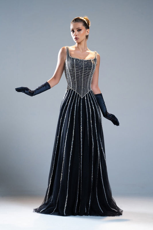 Square Neck Embroidered Gown