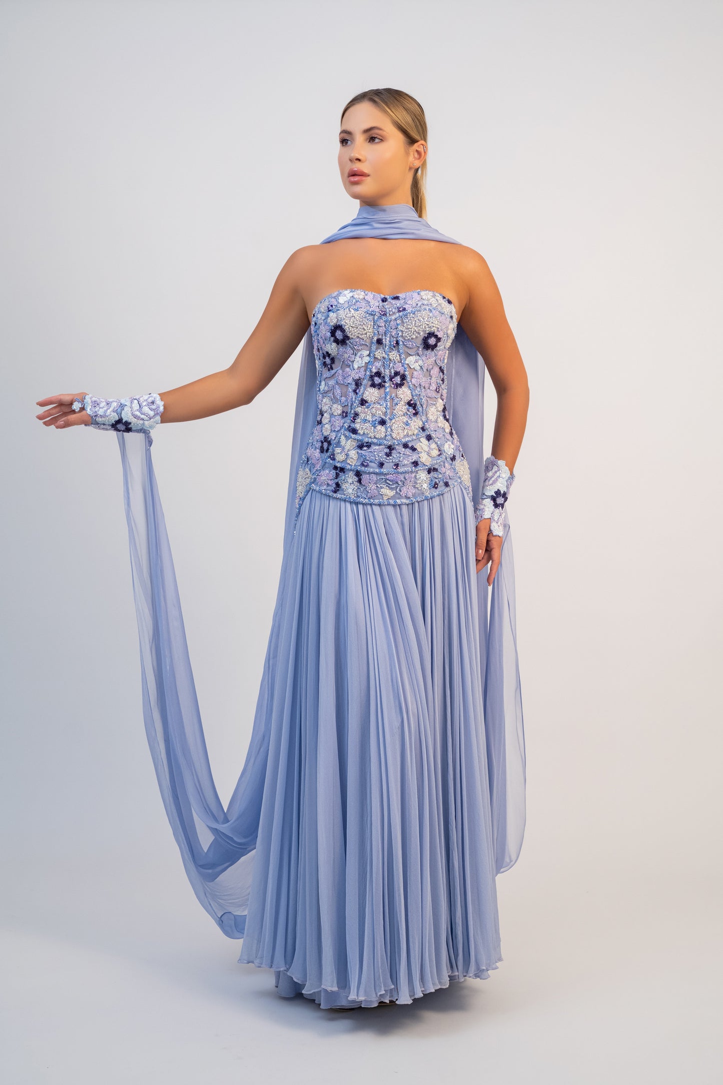 Floral Applique Cape Gown