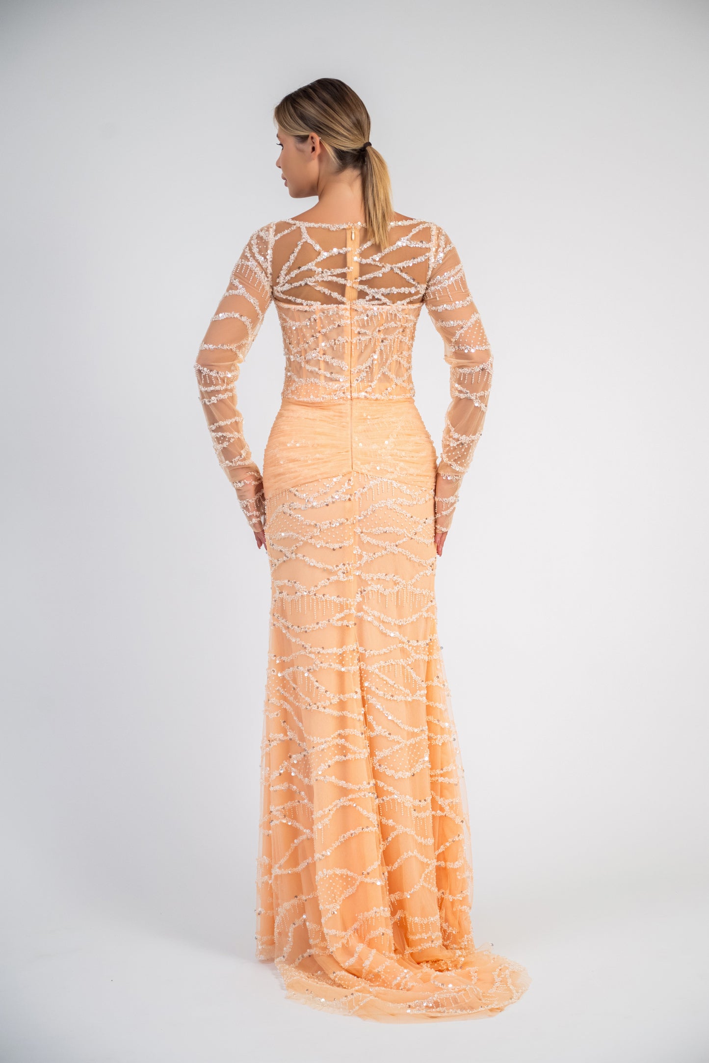 Long Sleeve Sequin Gown