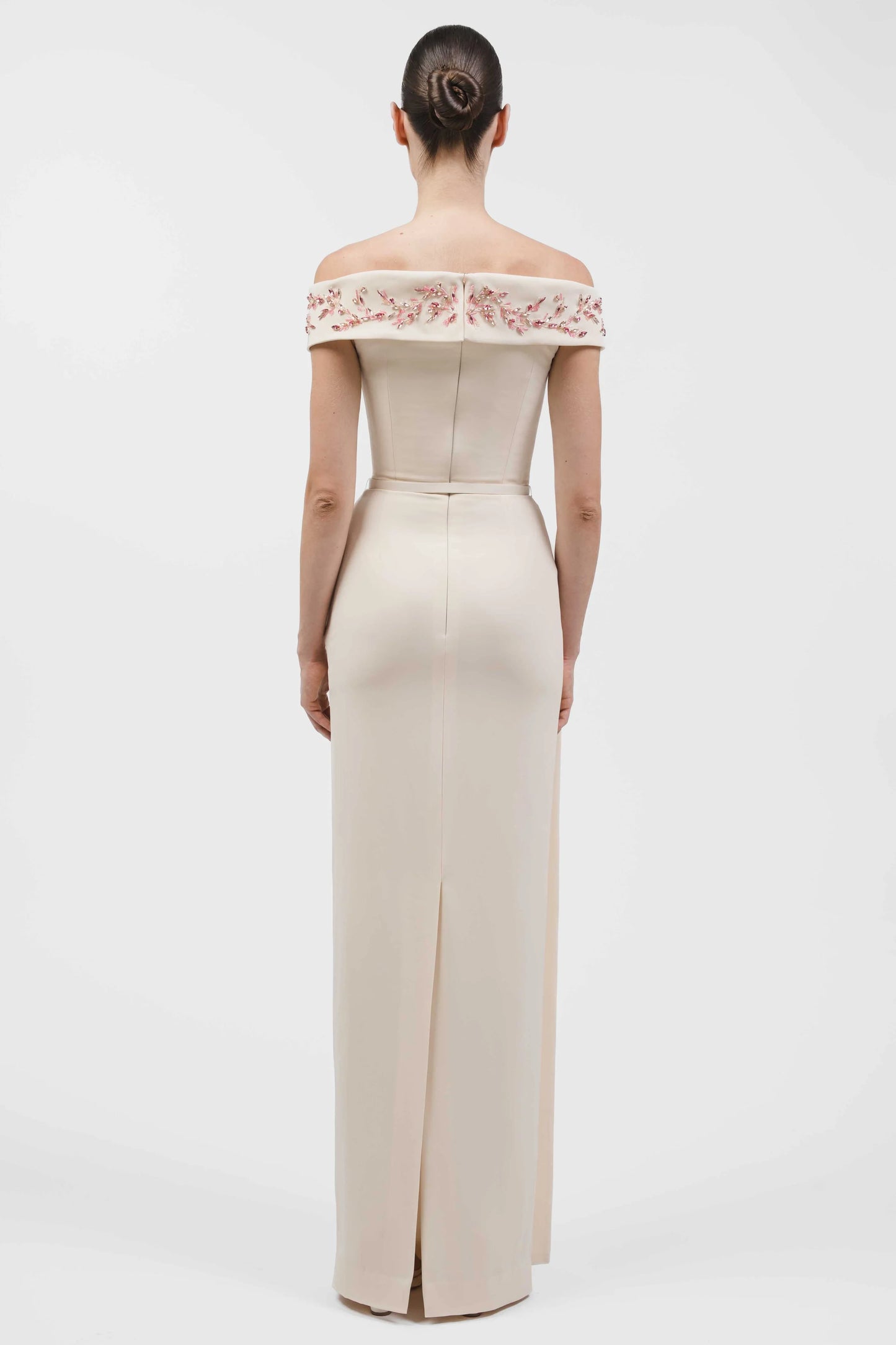 Off-Shoulder Peplum Column Gown