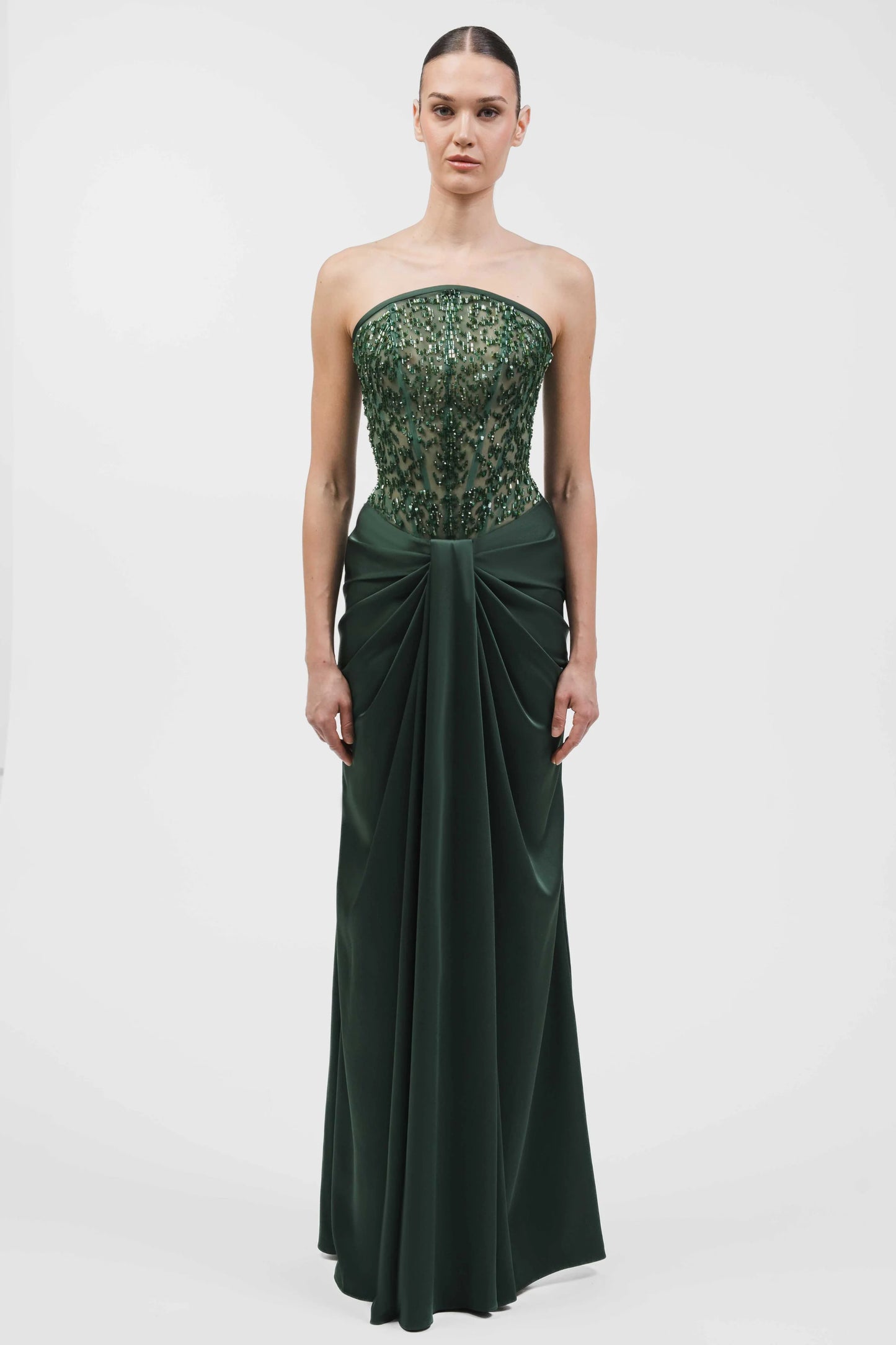 Strapless Beaded Corset Gown