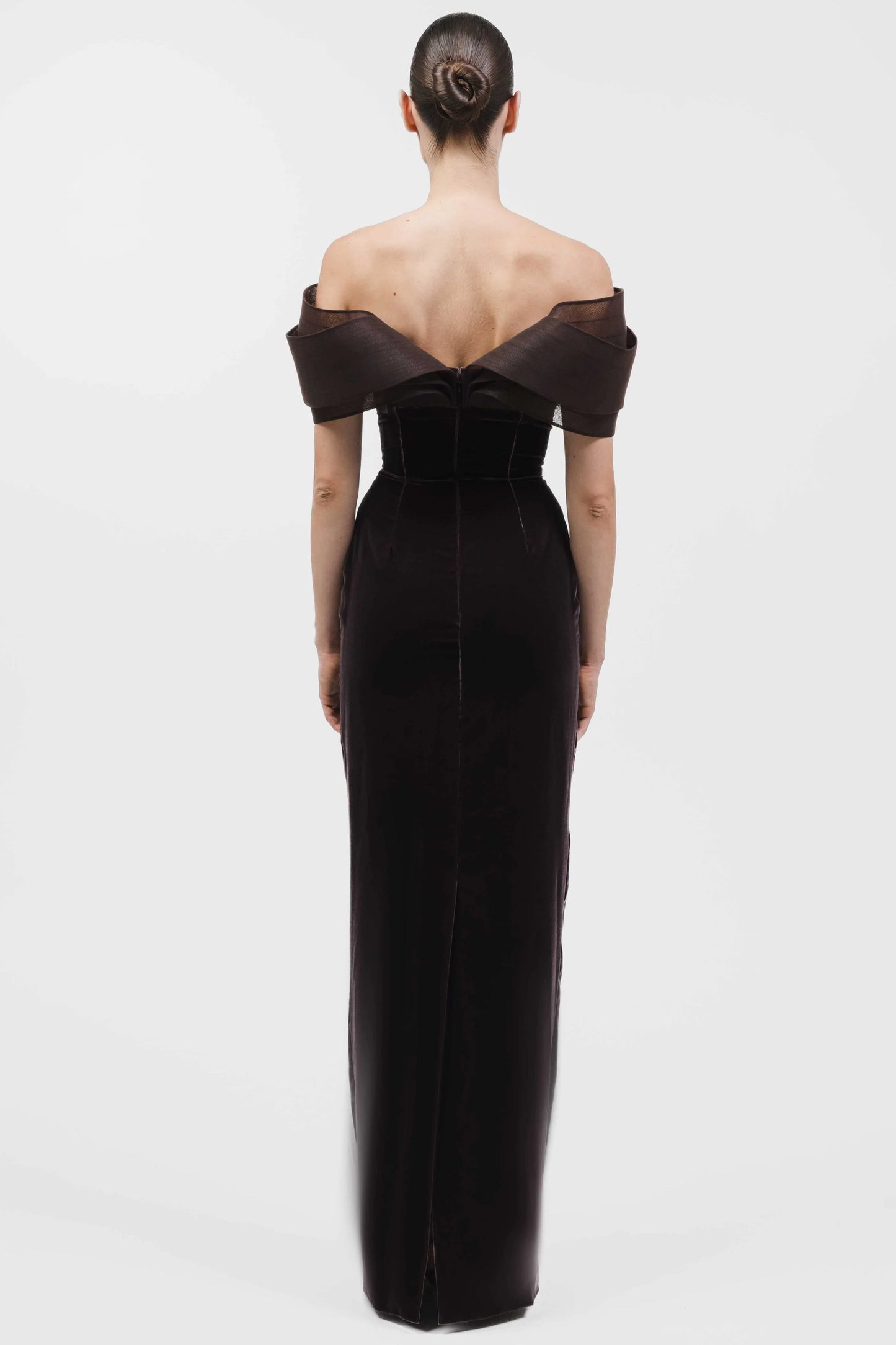 Layered Off-Shoulder Column Gown