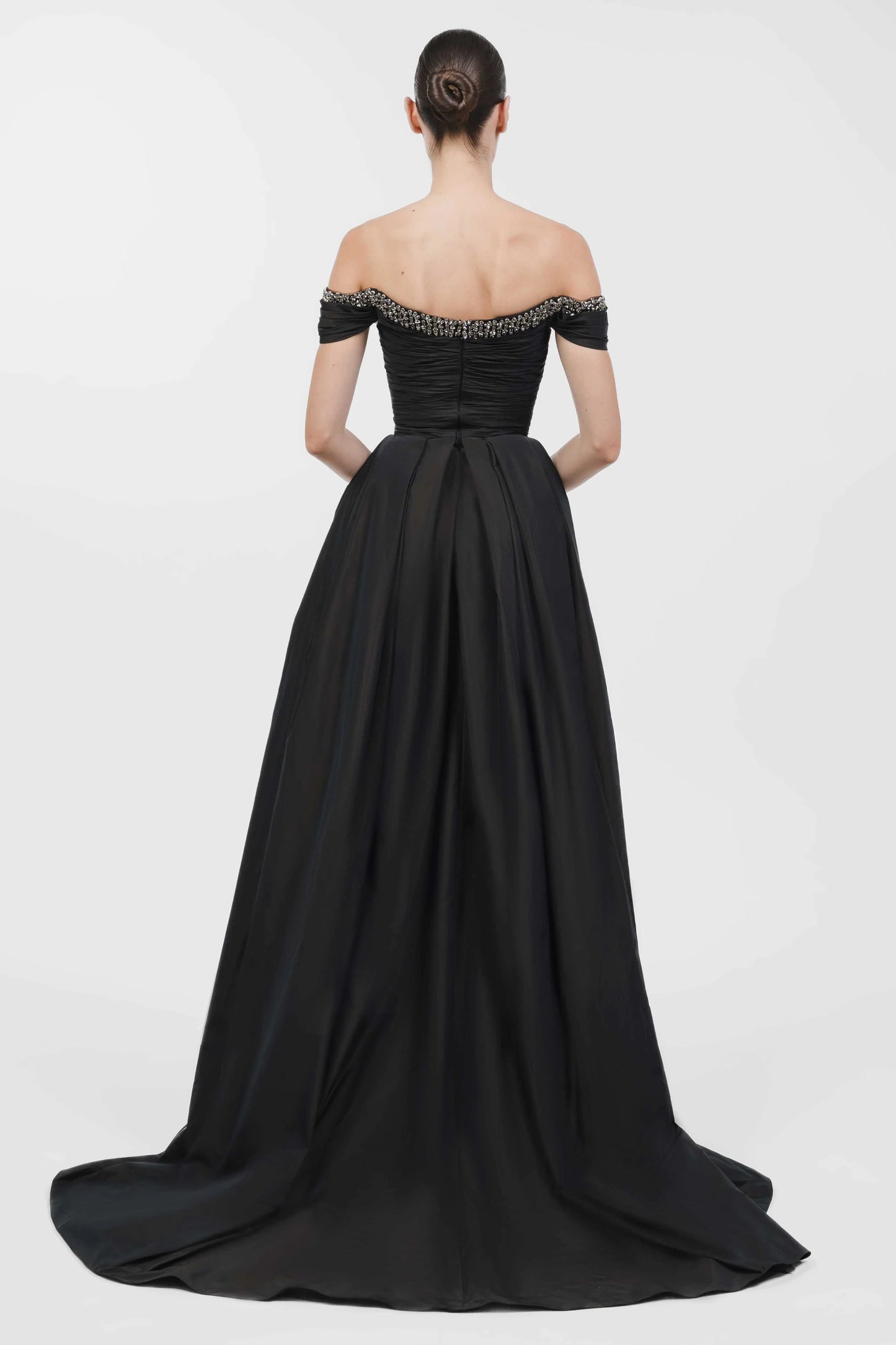 Off-Shoulder Draped Scuba Gown