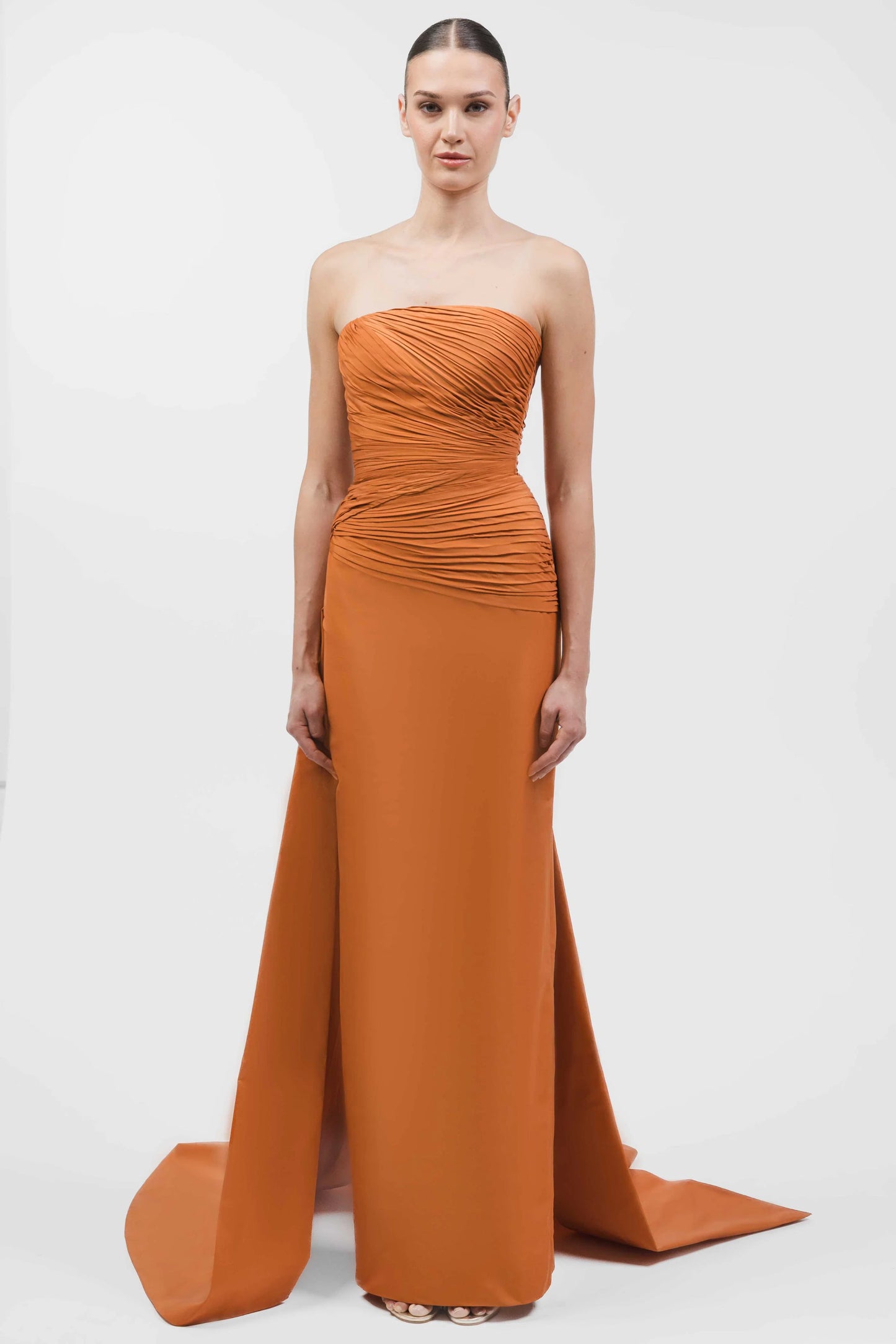 Strapless Draped Gown With Overskirt