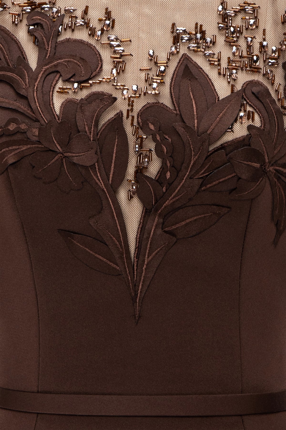 Embroidered Sheer Long-Sleeve Gown
