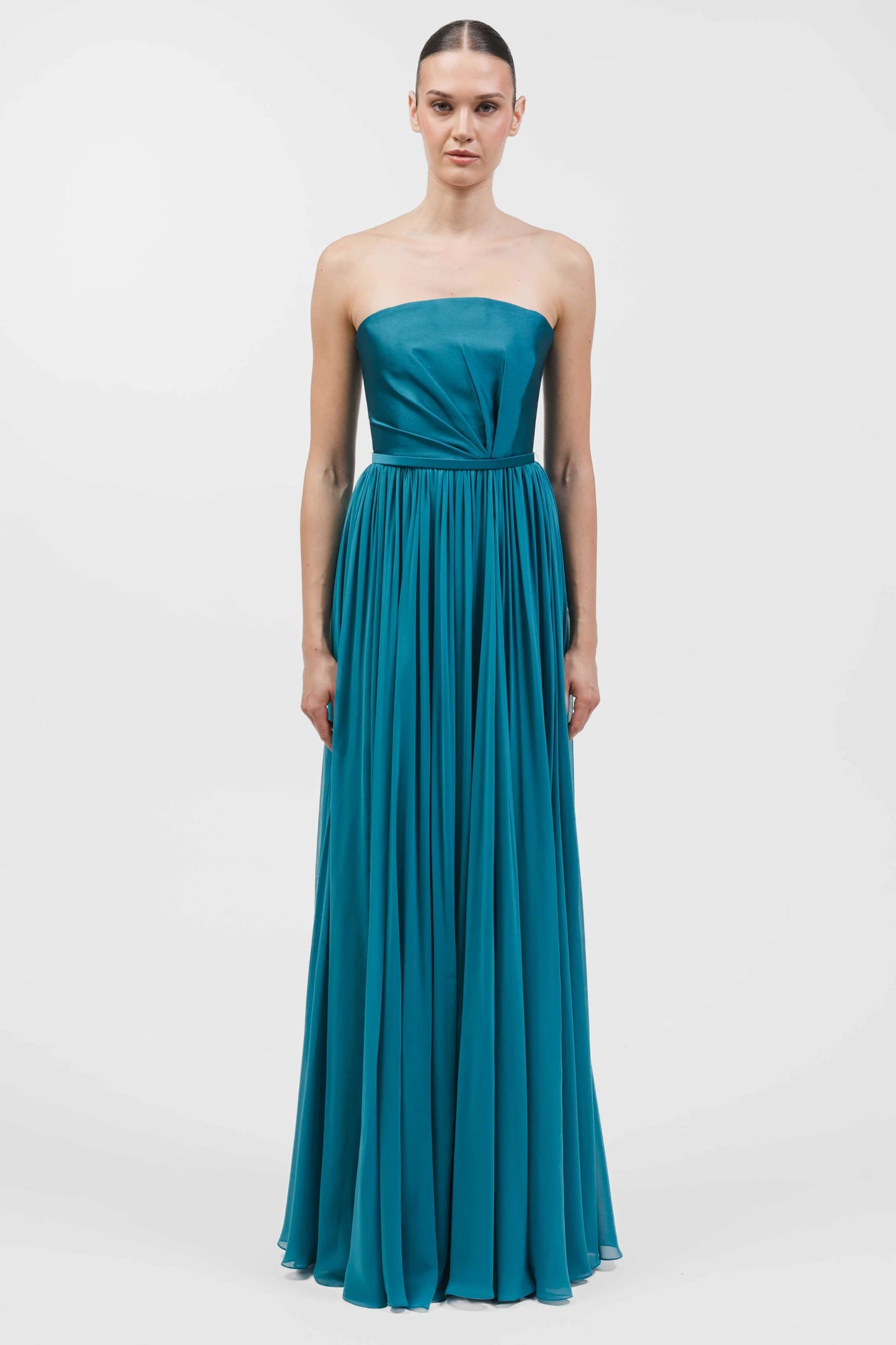 Strapless Asymmetrically Draped Muslin Gown
