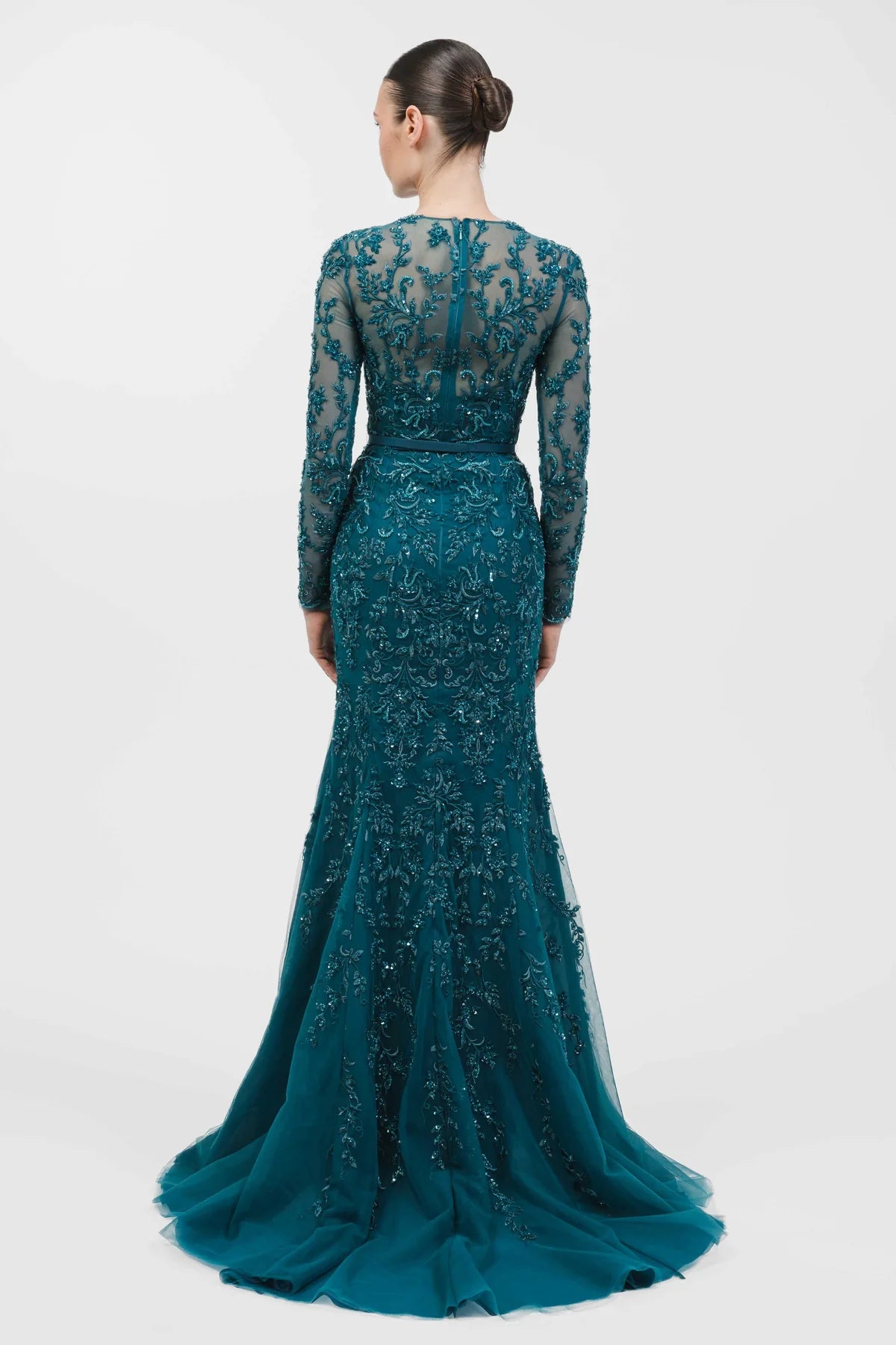 V-Neck Fully Beaded Lace Mermaid Gown