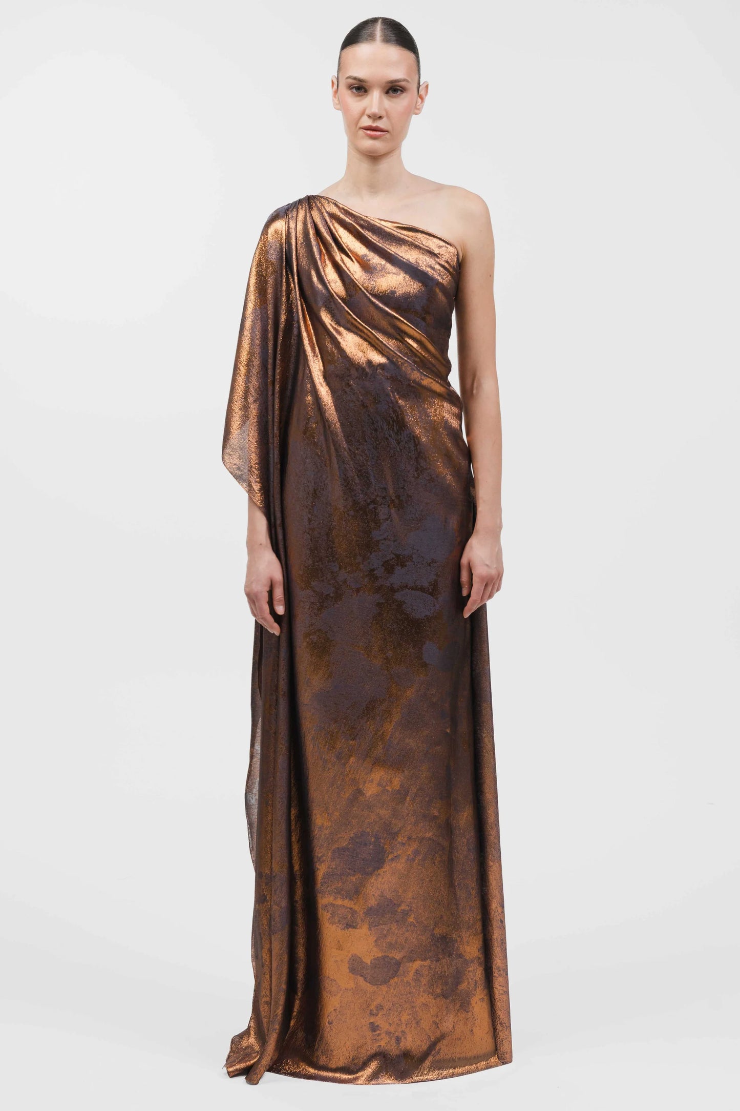 One-Shoulder Flowing Draped Gown