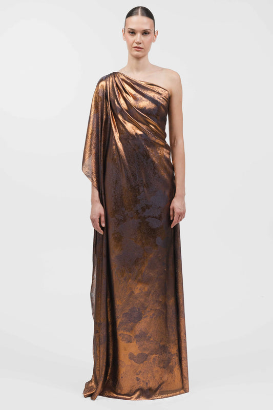 One-Shoulder Flowing Draped Gown