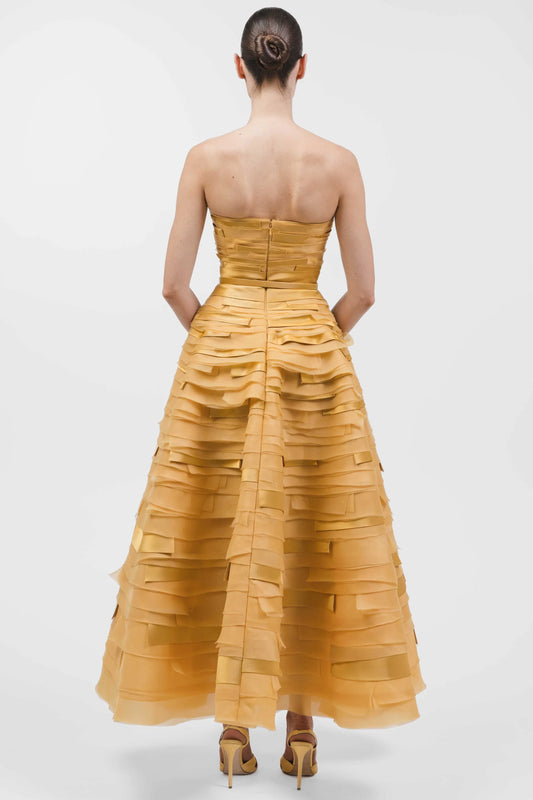 Strapless Multi-Layered Midi Gown