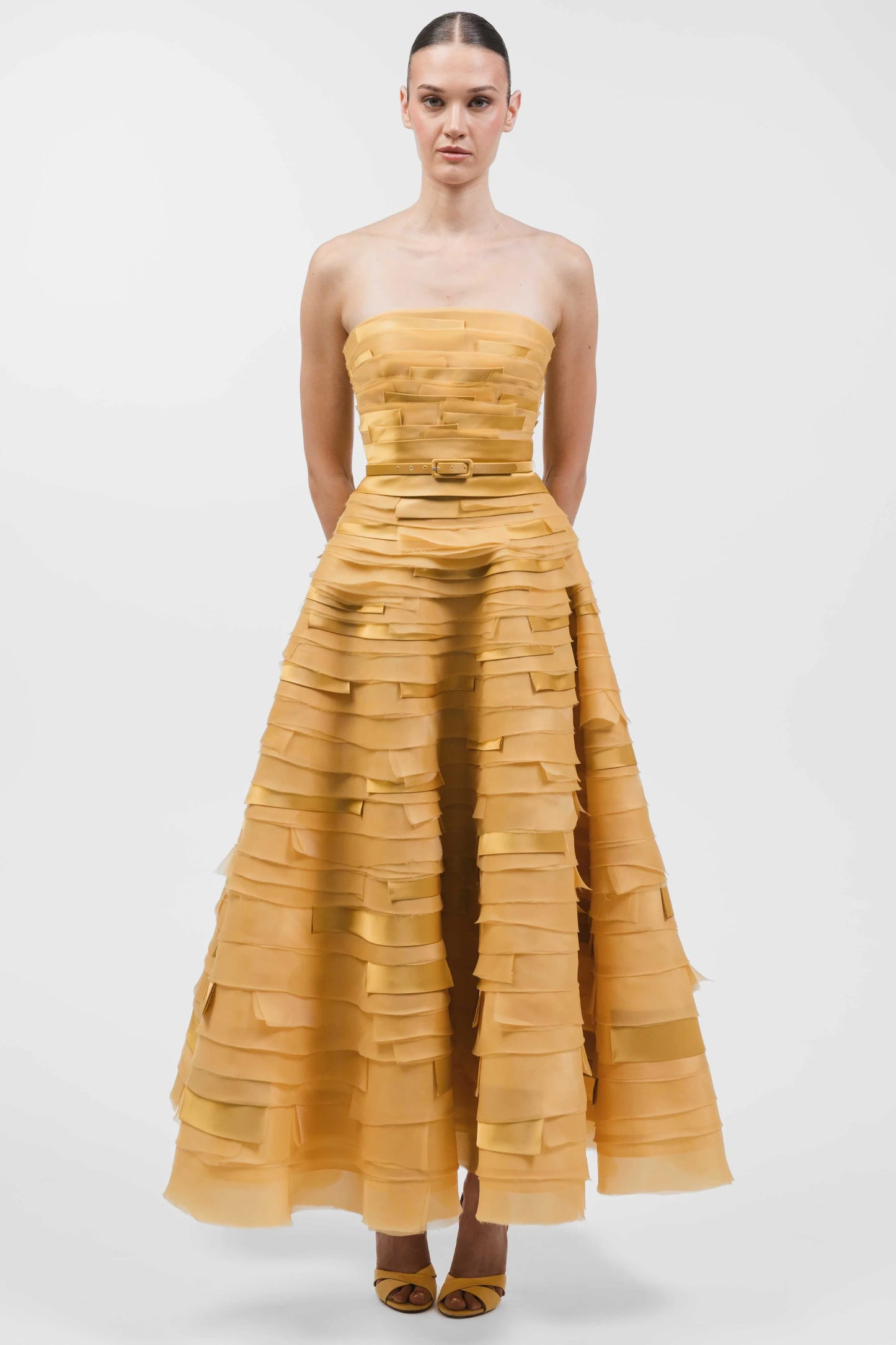 Strapless Multi-Layered Midi Gown