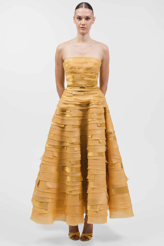 Strapless Multi-Layered Midi Gown