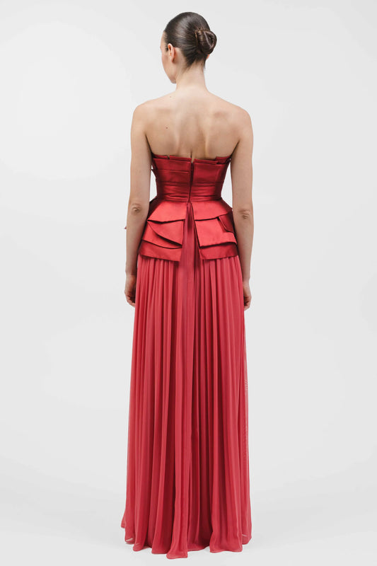 Strapless Multi-Layered Peplum Gown