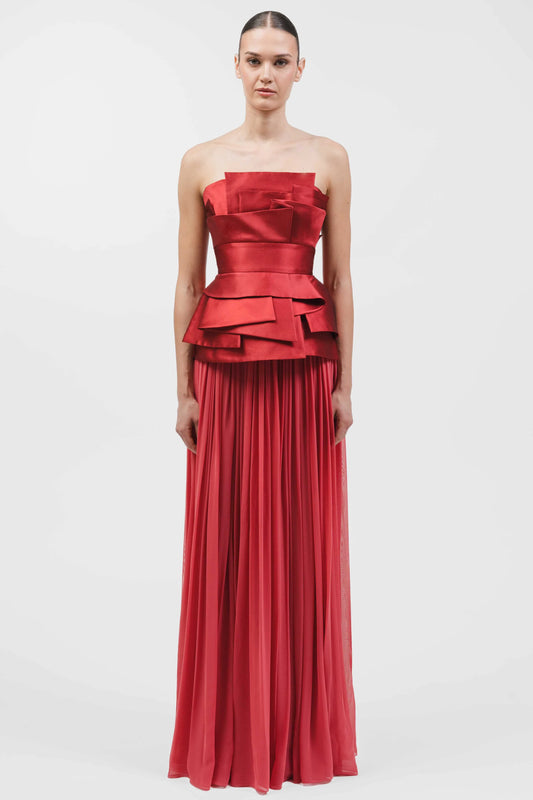 Strapless Multi-Layered Peplum Gown