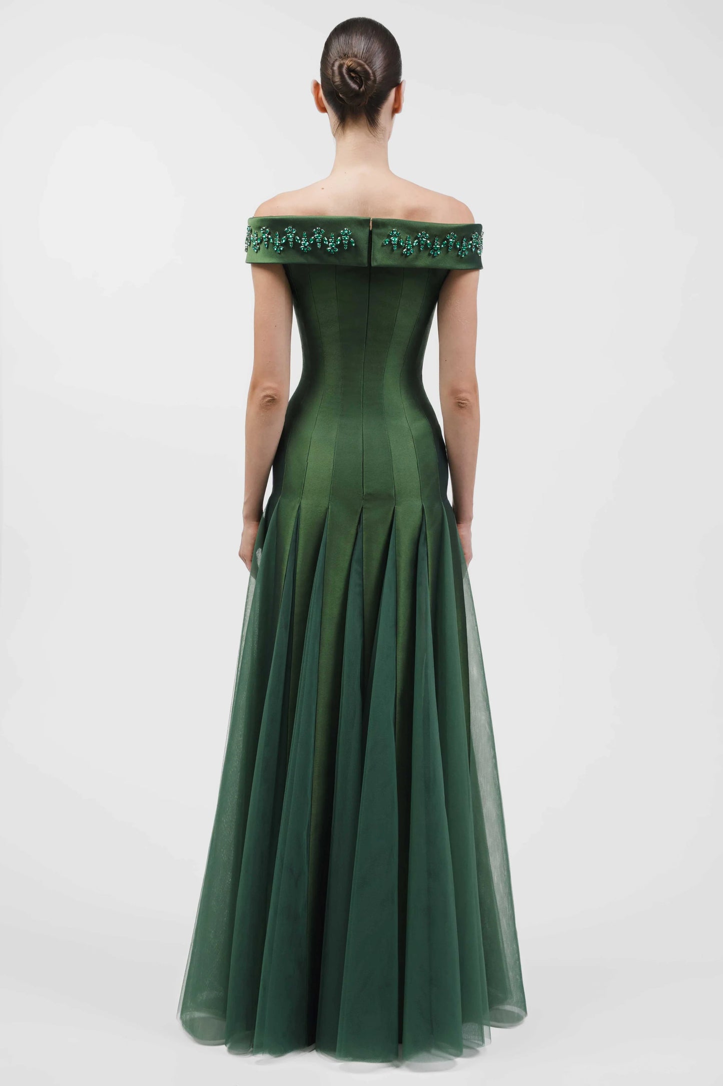 Embellished Off-Shoulder Multi-Panelled Gown