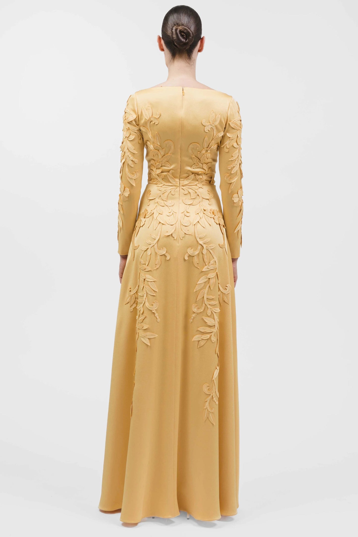 Long-Sleeve Appliqué A-Line Gown