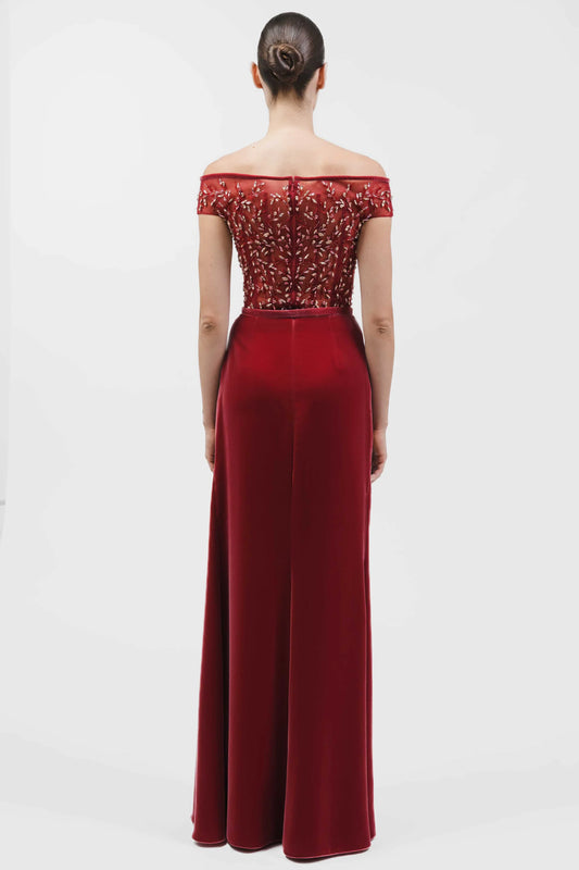 Off-Shoulder Embellished Bodice Gown