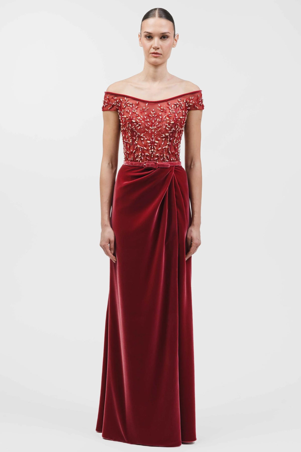 Off-Shoulder Embellished Bodice Gown