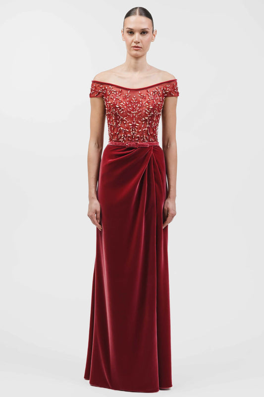 Off-Shoulder Embellished Bodice Gown