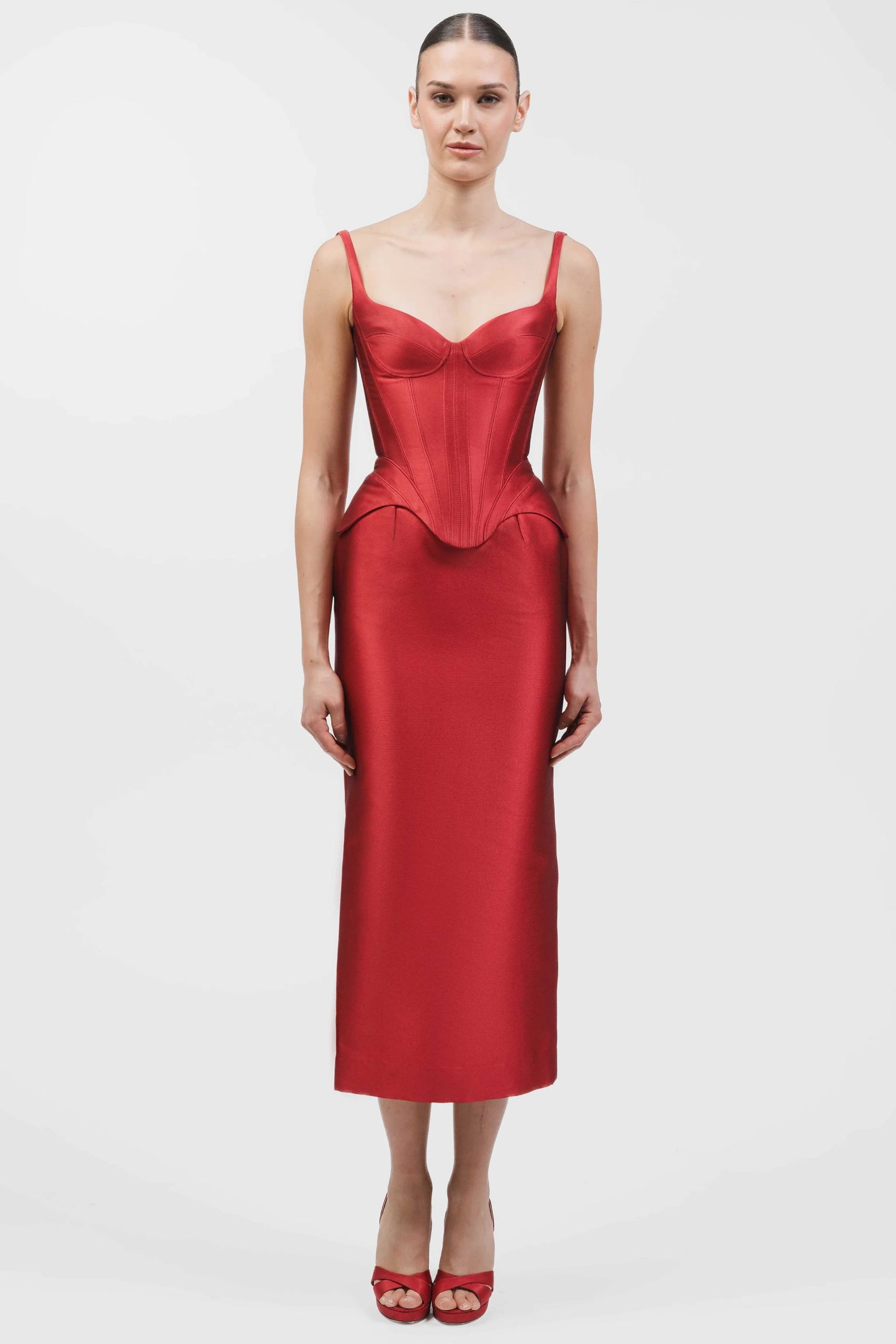 Structured Corset Top and Tea-Length Skirt