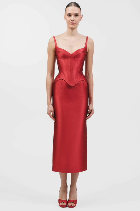 Structured Corset Top and Tea-Length Skirt