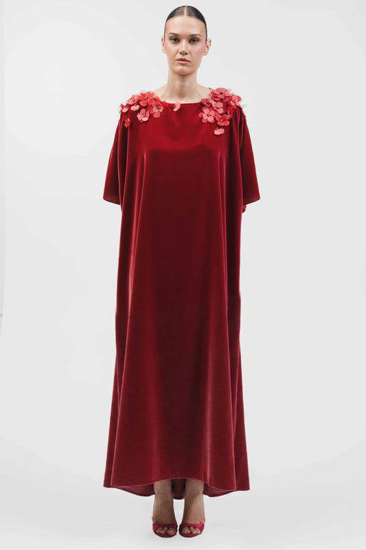 Floral-Appliqué Kaftan