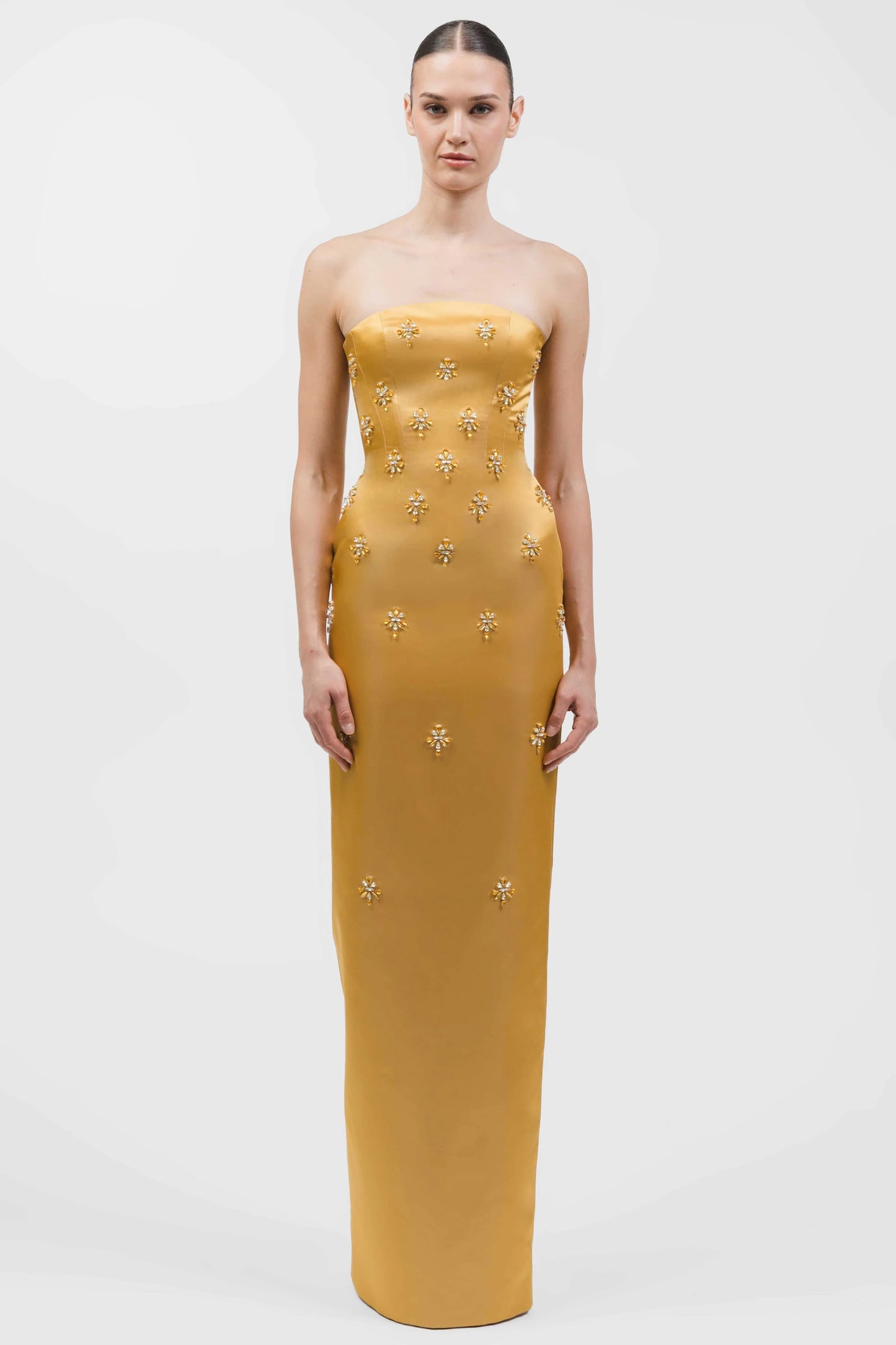 Strapless Crystal Column Gown