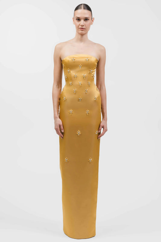 Strapless Crystal Column Gown
