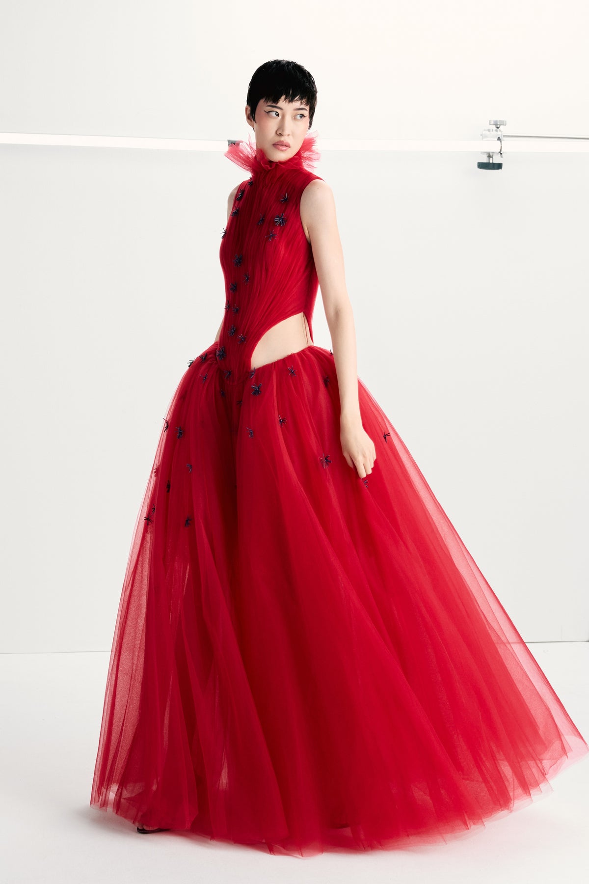 High-Neck Pleated Ball Gown