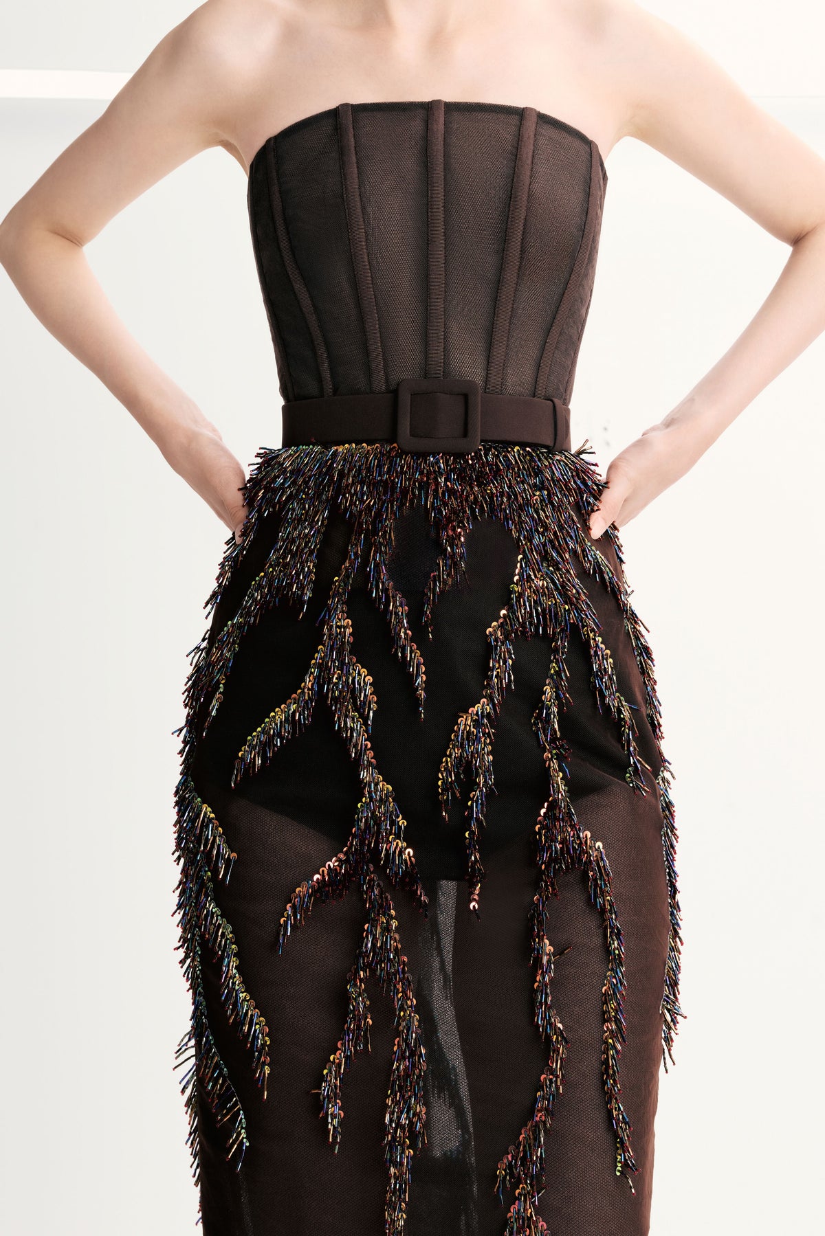Strapless Corset Dress with Fringe Jacket