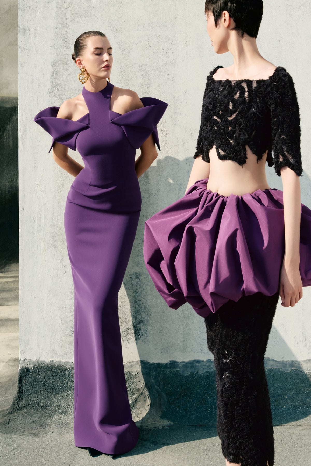 Cold-Shoulder Halter Gown