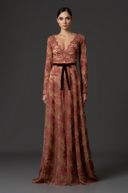 V-Neckline Lace Gown