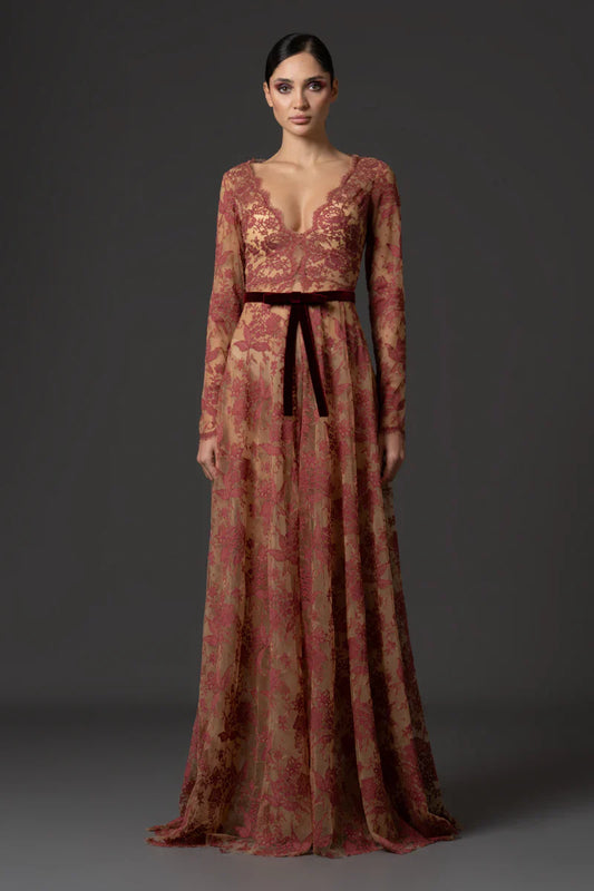 V-Neckline Lace Gown