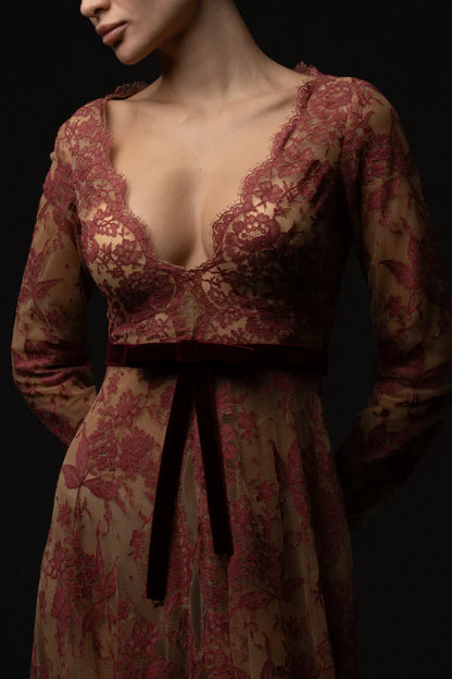 V-Neckline Lace Gown