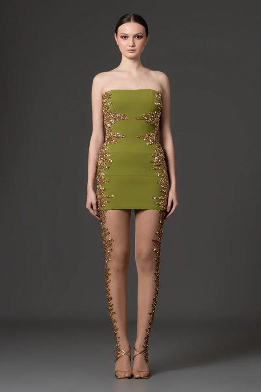 Corseted Short Crêpe Dress