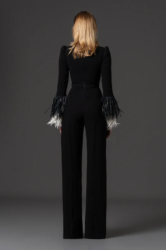 Crepe Feathered Jumpsuit