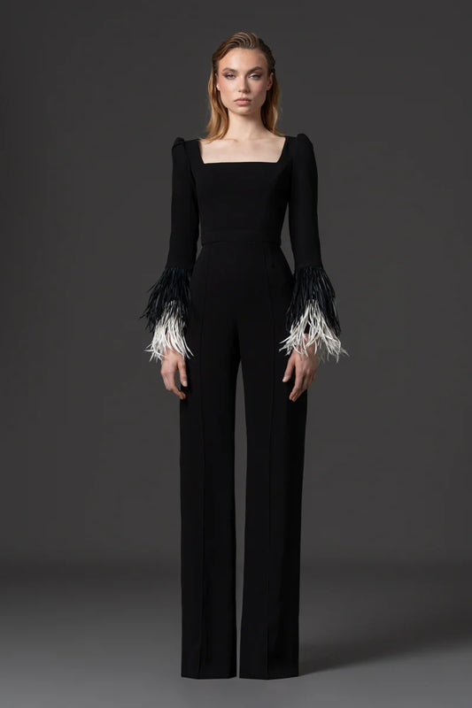 Crepe Feathered Jumpsuit