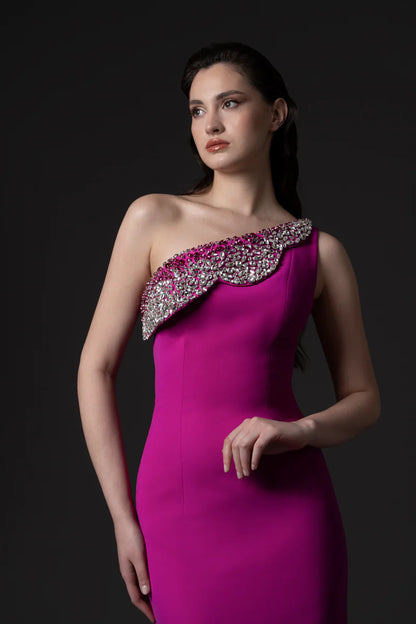 One-Shoulder Gown with Overskirt
